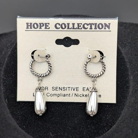 Hope Collection Silver Tone Drop Earrings Nickel Free Lead Compliant Sensitive - Picture 1 of 4